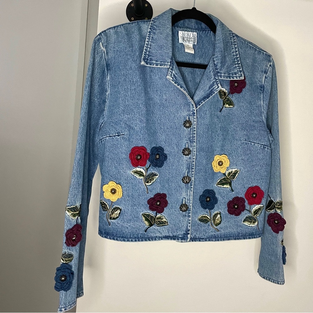 Vintage Y2K Rosette Crochet Denim Jacket